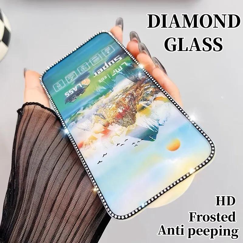 Новое закаленное стекло с алмазным покрытием для iPhone 16 15 14 13 12 11 Pro Max 3D стереоскопическое с алмазной инкрустацией Антишпионское матовое стекло X