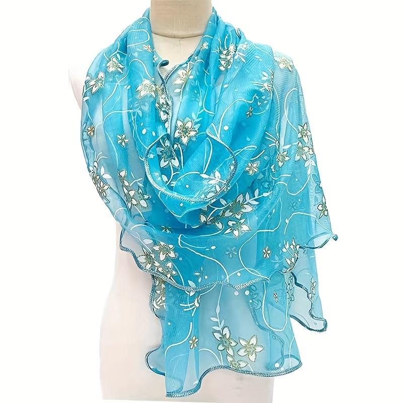 Ruffles Flower Embroidery Scarf Elegant Solid Color Breathable Shawl Women Head Wrap Outdoor Windproof Hijab Turban Travel Beach Towel