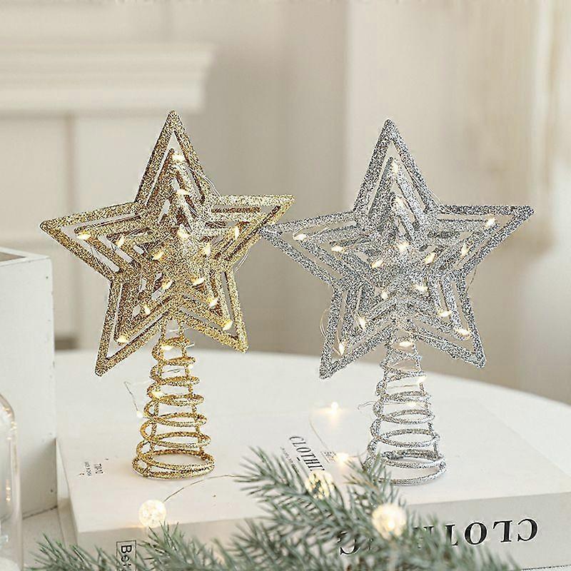 H-style golden Christmas new Christmas tree iron art sticky powder tree top star accessories golden three-dimensional hollow five-pointed star