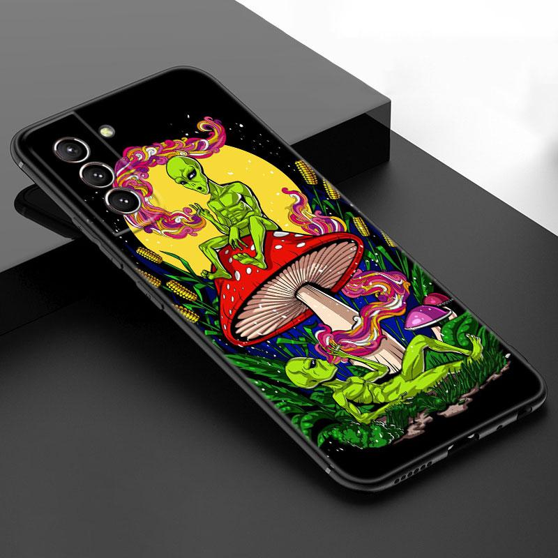Aesthetic Trippy Mushrooms Black Silicone Phone Case For Samsung Galaxy S23 S21 S20 FE S24 S22 Ultra S10E S10 S9 S8 Plus