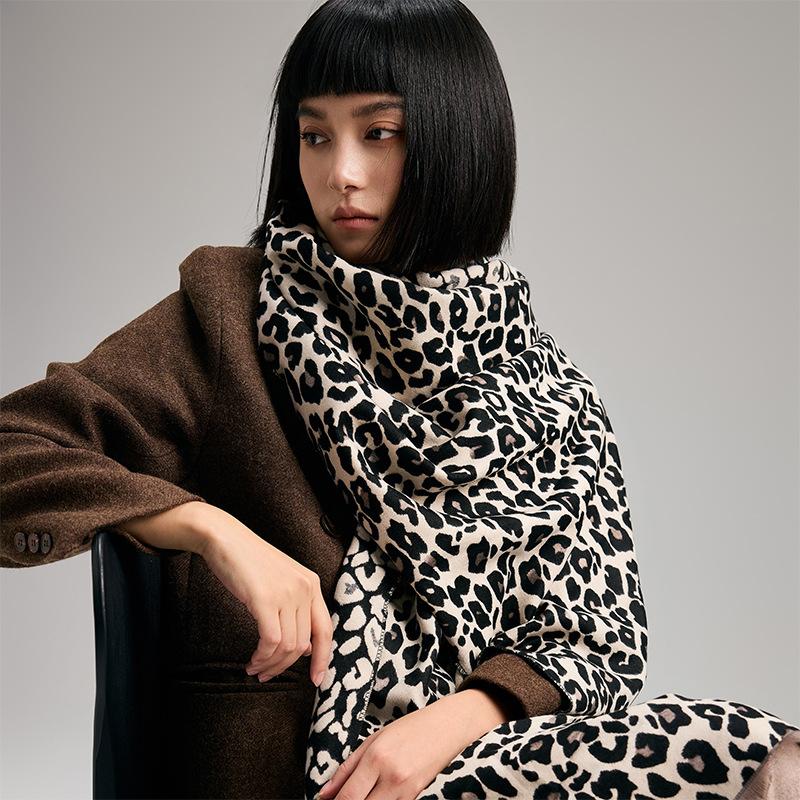 Fashion Leopard Print Double-Sided Imitation Cashmere Scarf Winter High-End Warm Shawl Women