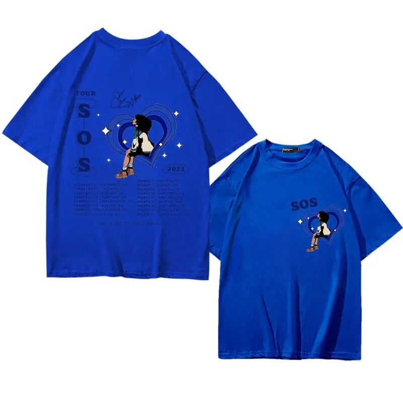 Футболки с принтом Singer SZA SOS Tour, женские винтажные повседневные футболки из чистого хлопка унисекс, летняя уличная модная футболка большого размера
