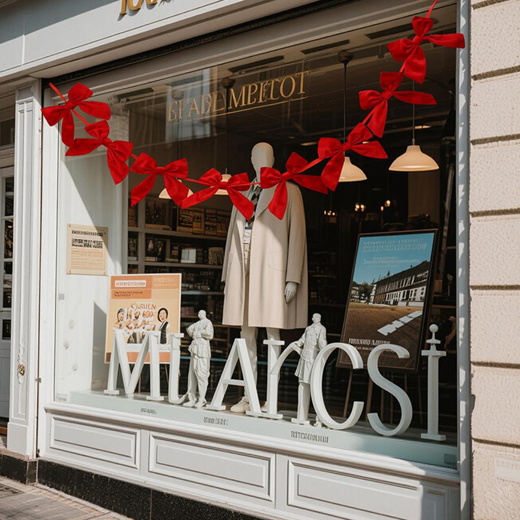 Christmas Bow Garland Red Velvet DIY String Banner Festive Holiday Christmas Tree Ornament Decoration Gift Party Scene Accessory