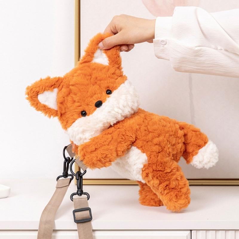 Плюшевая лиса Сумка через плечо Мягкая сумка через плечо Мультяшный рюкзак для девочек Милый животный Школьная сумка Кошелек для мелочи на зиму