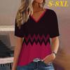 S-8XL Плюс Размер Модные женские футболки с полосками и принтом, градиентом, V-образным вырезом, короткими рукавами, топы, уличная одежда, летняя одежда больших размеров