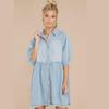 2023 Women's Solid Color Mid-Sleeve Waist-Hugging Denim Dress - European and American Style