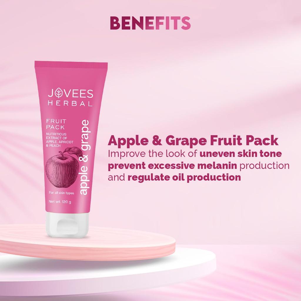 Jovees Herbal Apple & Grape Fruit Face Pack 120gm For Uneven Skin Tone, Oil Control, Radiant Glow, Nourished Clear Skin, Pack Of 1