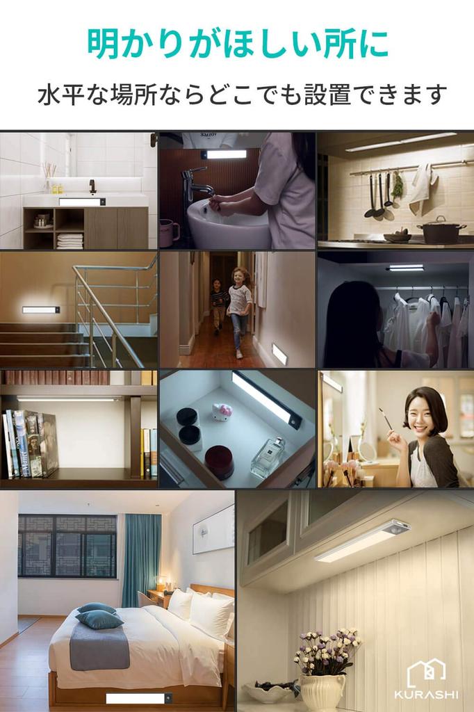 KURASHI LED Sensor Light, Indoor Bar Light, Motion Sensor Lighting, Stepless Dimming, Ultra-Thin 0.88cm, USB Type C Rechargeable, with Magnet (40cm