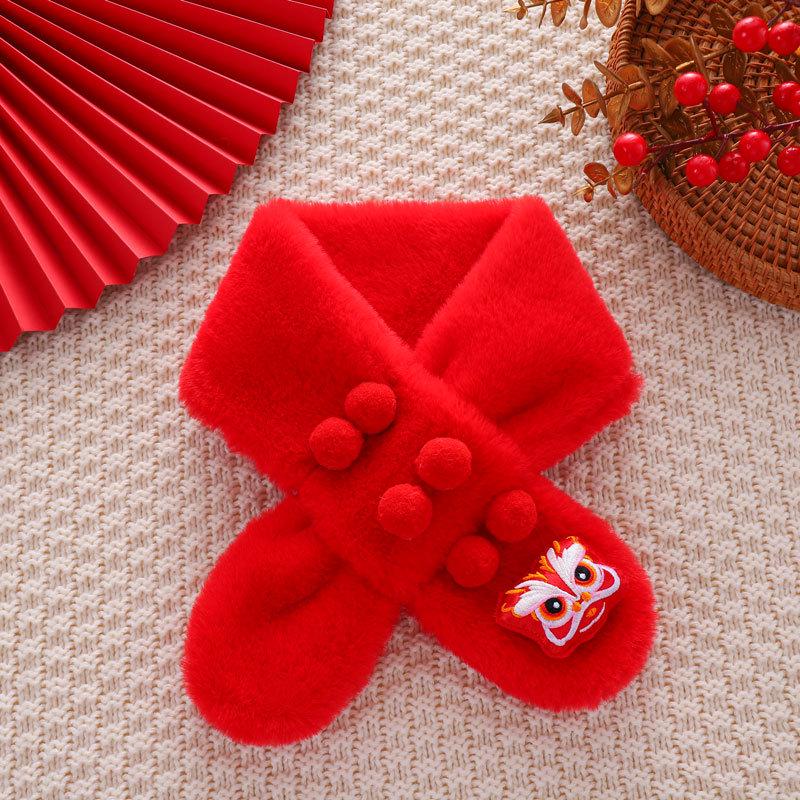 Children's Festive Plush Nian Beast Scarf - Thick, Warm, Cute, and Soft Neck Warmer for Babies