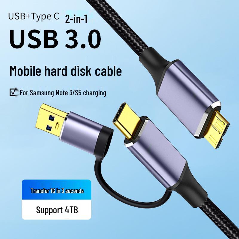 Type-C to Micro-B Multi-Function Data Cable for Mobile and Computer Connection