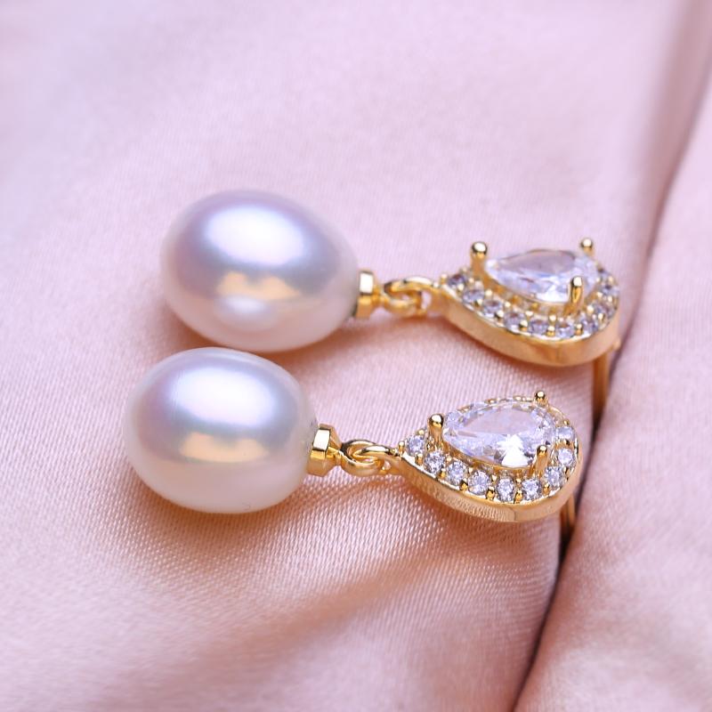 seniko 8-9mm Natural Freshwater Pearl Earrings Geometry Design Fashion Long Earrings For Women Cubic Zirconia Drop Earrings Girl Gift