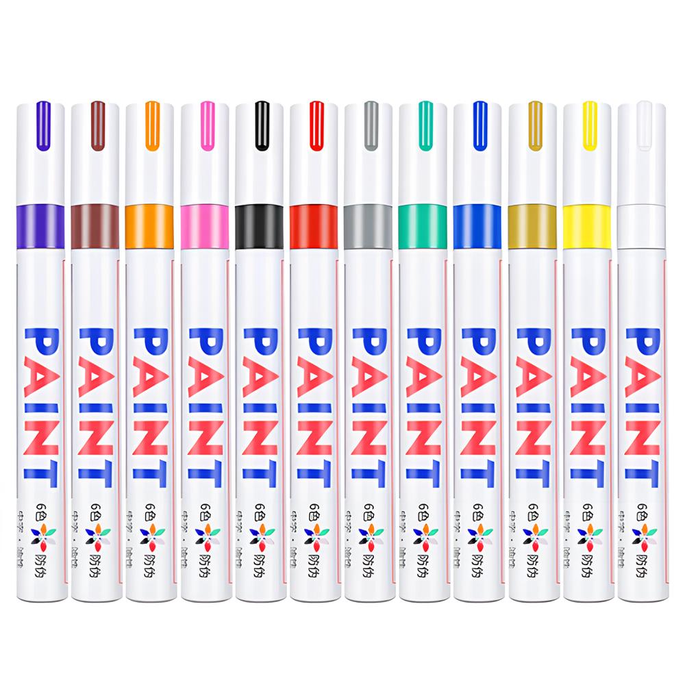 12 Colors Paint Marker Pen Fade-proof Car Tyre Tire Tread CD Metal Permanent Paint Marker Graffti Oily Macador Caneta Stationery