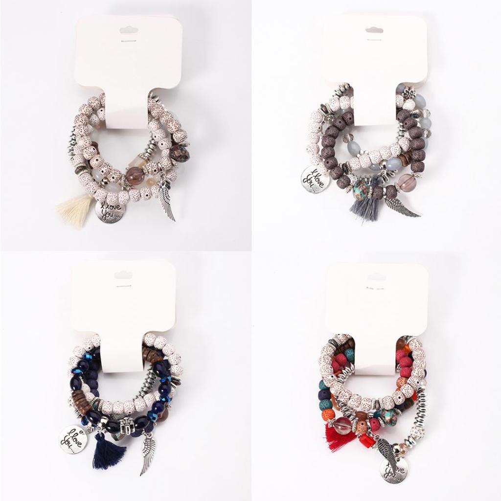 4Pcs/Set Bohemia Style Wing Beads Bracelet Women Bangle Jewelry Party Gift