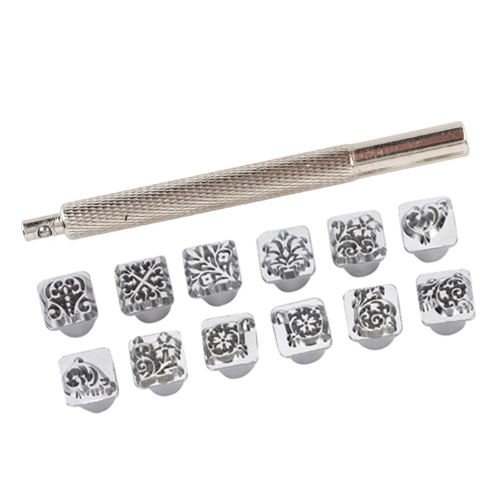 12 шт. штамповочный инструмент для дырокола династии Тан цветочный дизайн DIY растительный кожаный штамп 1 шт. ручка