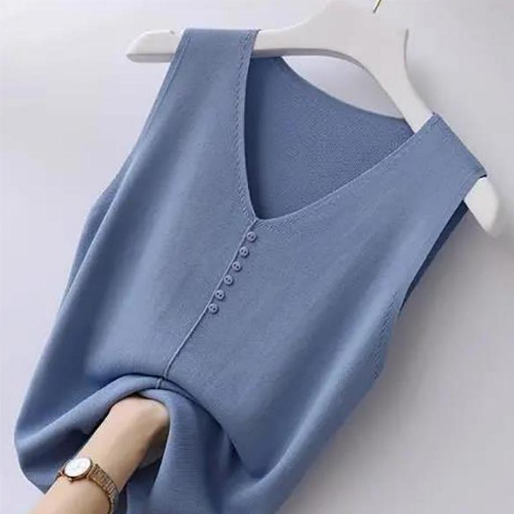Летняя женская рубашка большого размера без рукавов из ледяного шелка, свободная короткая рубашка с v-образным вырезом, топ, жилет