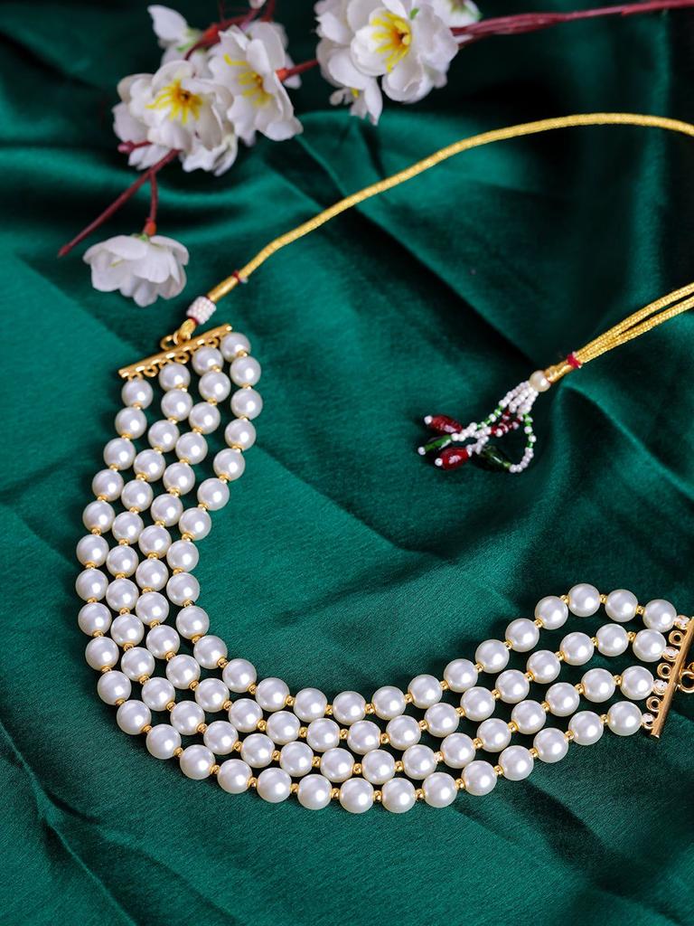 Estele Классический универсальный колье с четырьмя линиями белого жемчуга