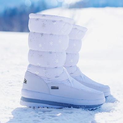 Зимние ботинки для снега с толстой подошвой и боковой цепочкой, теплые, удобные, женские ботинки с узором «снежинки»