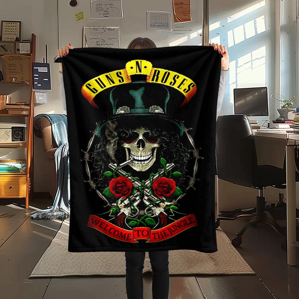 1 шт. Фланелевое одеяло с принтом Guns&Roses, Высокое качество, Удобное для всех сезонов, Декор для дома, Тепло и уют, Идеально для подарков