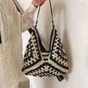Yogodlns Летняя соломенная вязаная сумка, ажурная сумка-тоут, однотонная пляжная сумка через плечо, праздничная дорожная сумка, сумка через плечо в стиле бохо для женщин