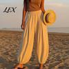 Lightweight Balloon Trousers Women Wide Leg Barrel Pants, Casual High Waisted Pleated Palazzo Pants Trousers, Solid Color Baggy Soft Lounge