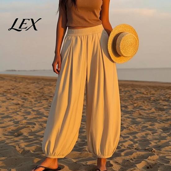 Lightweight Balloon Trousers Women Wide Leg Barrel Pants, Casual High Waisted Pleated Palazzo Pants Trousers, Solid Color Baggy Soft Lounge