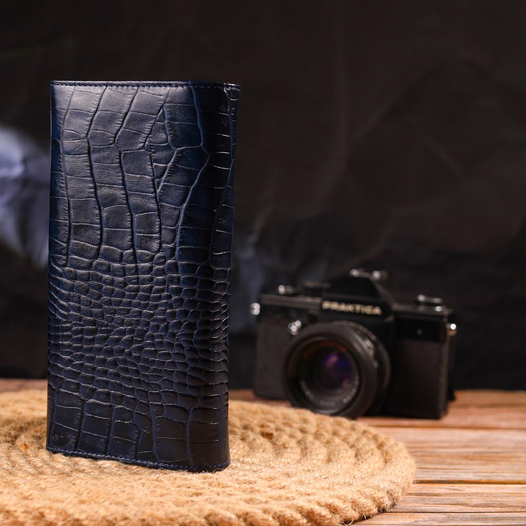 Надежный Женский кошелек с монетницей из натуральной фактурной кожи CANPELLINI Wallet 21531 Синий