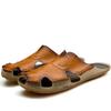 Men Black Leather Slippers Gladiator Sandals Outdoor Summer Brown Handmade Beach Shoes Wide Head Plus Size
