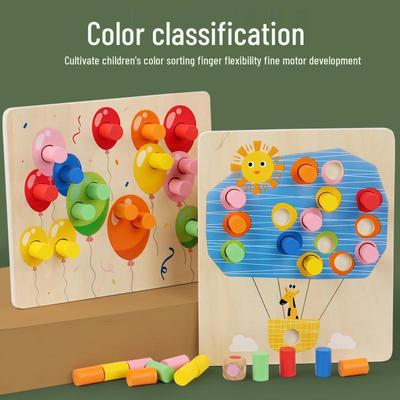 Монтессори Колышки для сортировки по цветам: Деревянная игра-головоломка для детей 2-3 лет, развивает логическое мышление