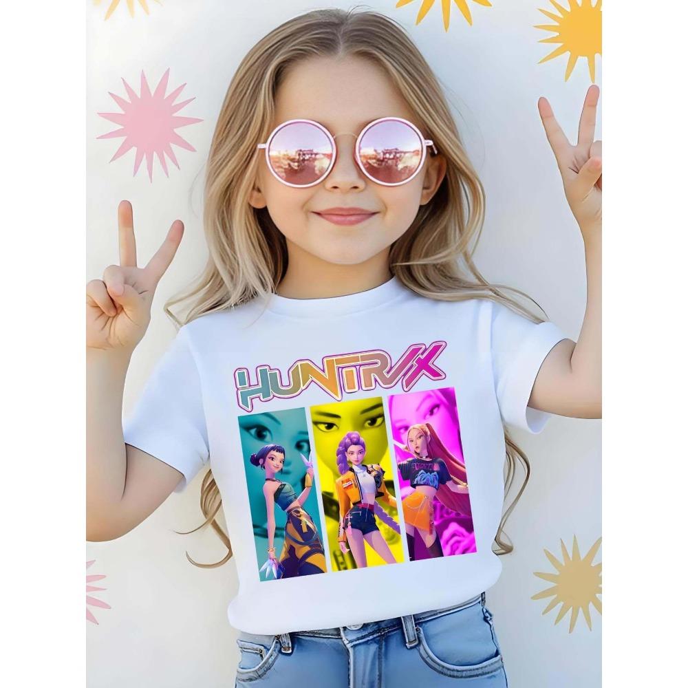 K-pop женская группа Cool Girl Портретный узор Принт Цельный повседневный спортивный короткий рукав Удобная футболка с изображением трех девушек