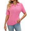 Spring and Summer Short Sleeved Lapel V-neck Pullover Cable Knit Women's Sweaters