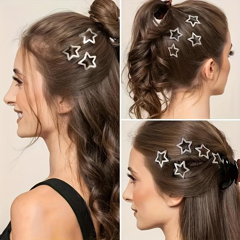 10 Star Shaped Hair Clips, Women'S Non Slip Silver Metal Hair Accessories, Suitable For Street Styling