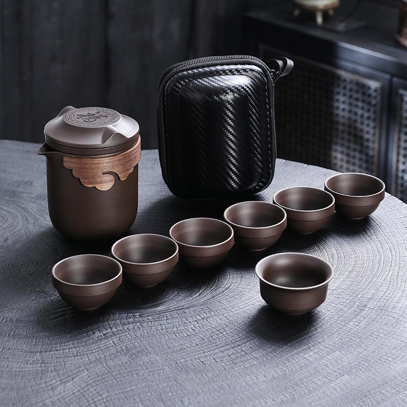 Purple Sand Travel Express Cup Outdoor Tea Set Portable Storage Bag One Pot Seven Cup Tourism Tea Making Tool