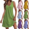 Womens Summer Dresses Plain Loose V Neck Sleeveless Sundresses Swimsuit Coverup with Pockets
