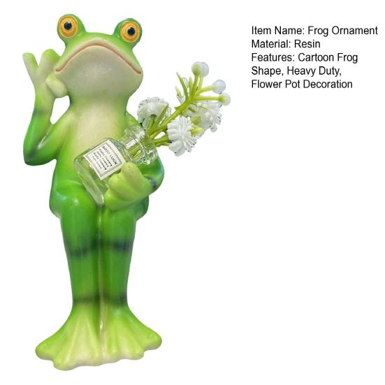 Cartoon Frog Figurine Holding Vase Milk Tea Frog Statue Resin Animal Sculpture Outdoor Garden Flower Pot Hugger Ornament