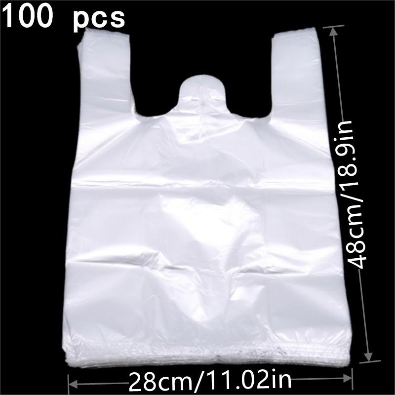 100Pcs Supermarket Plastic Bags With Handle Useful Plastic Storage Transparent Shopping Bag Roll Food Packaging Keep Fresh Tools
