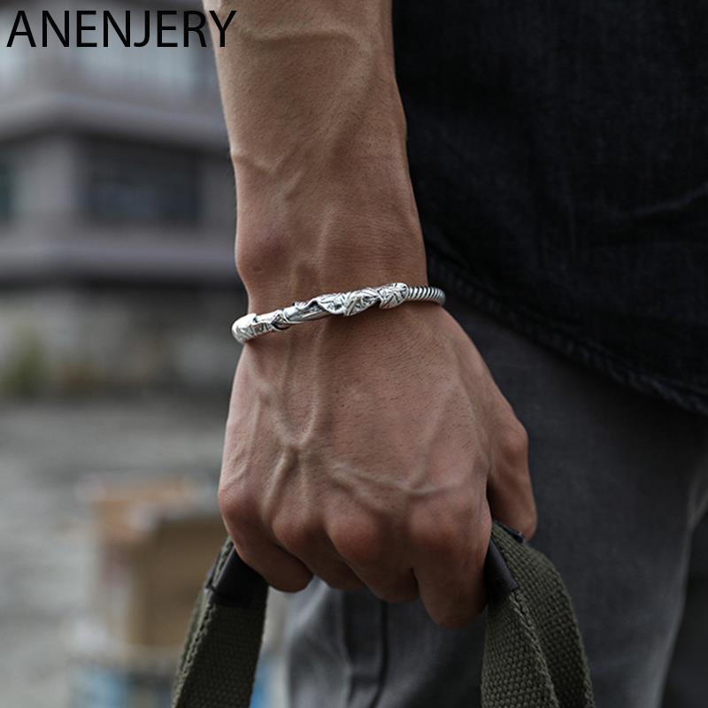 ANENJERY Браслеты-манжеты со скульптурой лотоса и браслеты для женщин и мужчин, винтажные тайские серебряные ювелирные изделия, оптовая продажа