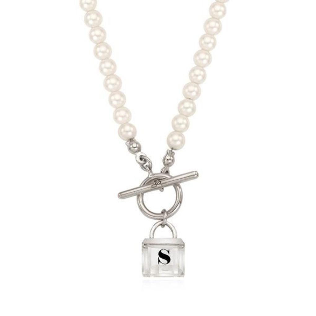 Transparent Alphabet Lock Pearl Necklace (S) OTN2229S6PWI