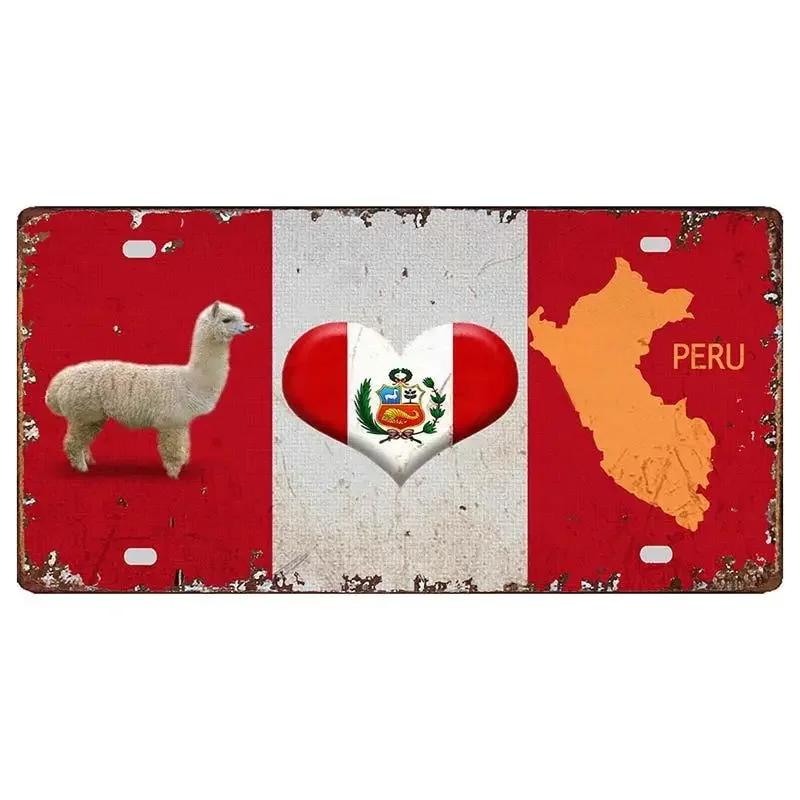 Peru Lima Cusco Car License Pate Retro Rusted  Art Front Vanity Tag Wall Poster Decor for Bar Garage Home Decoration Plaques