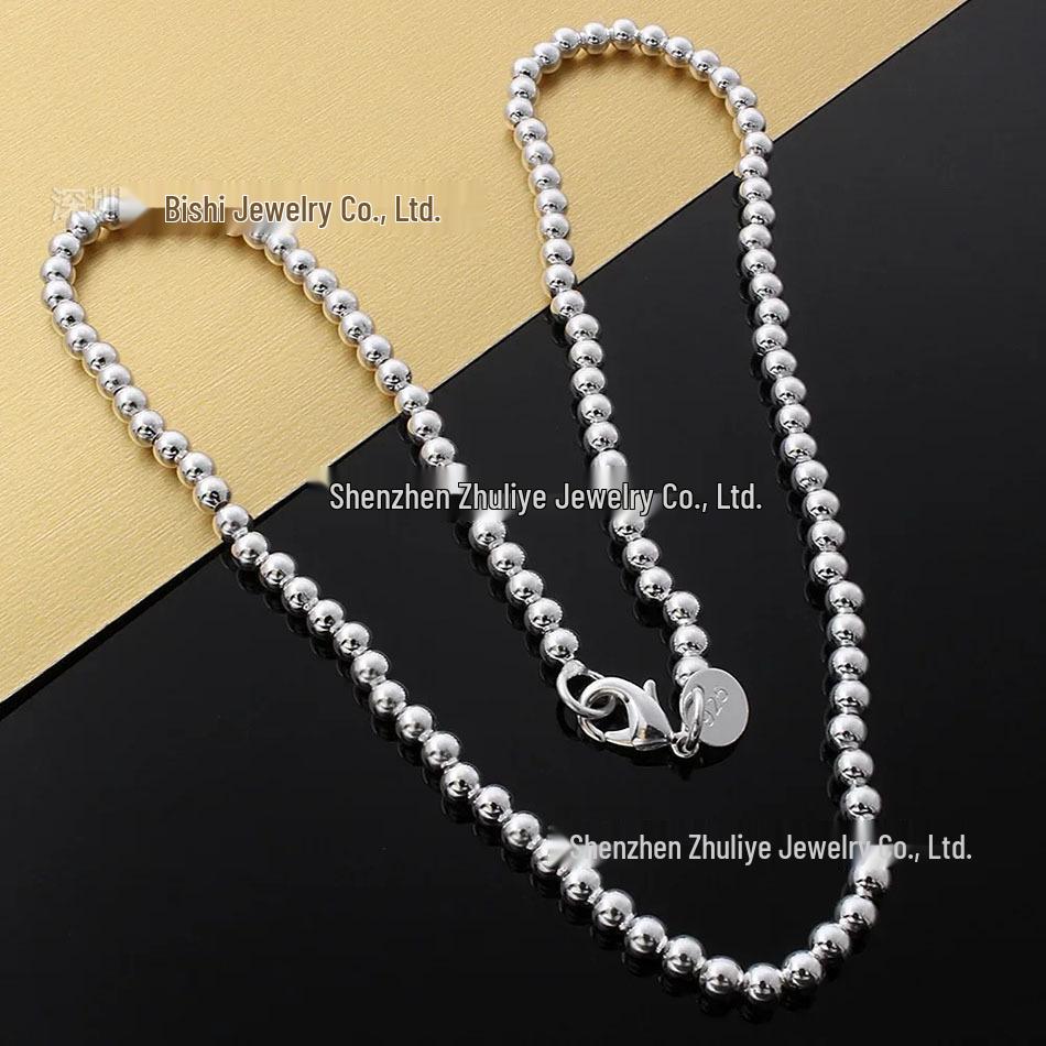 Посеребренное буддийское бусинное ожерелье 4 мм - Модное европейское, американское, японское и корейское модное ювелирное изделие