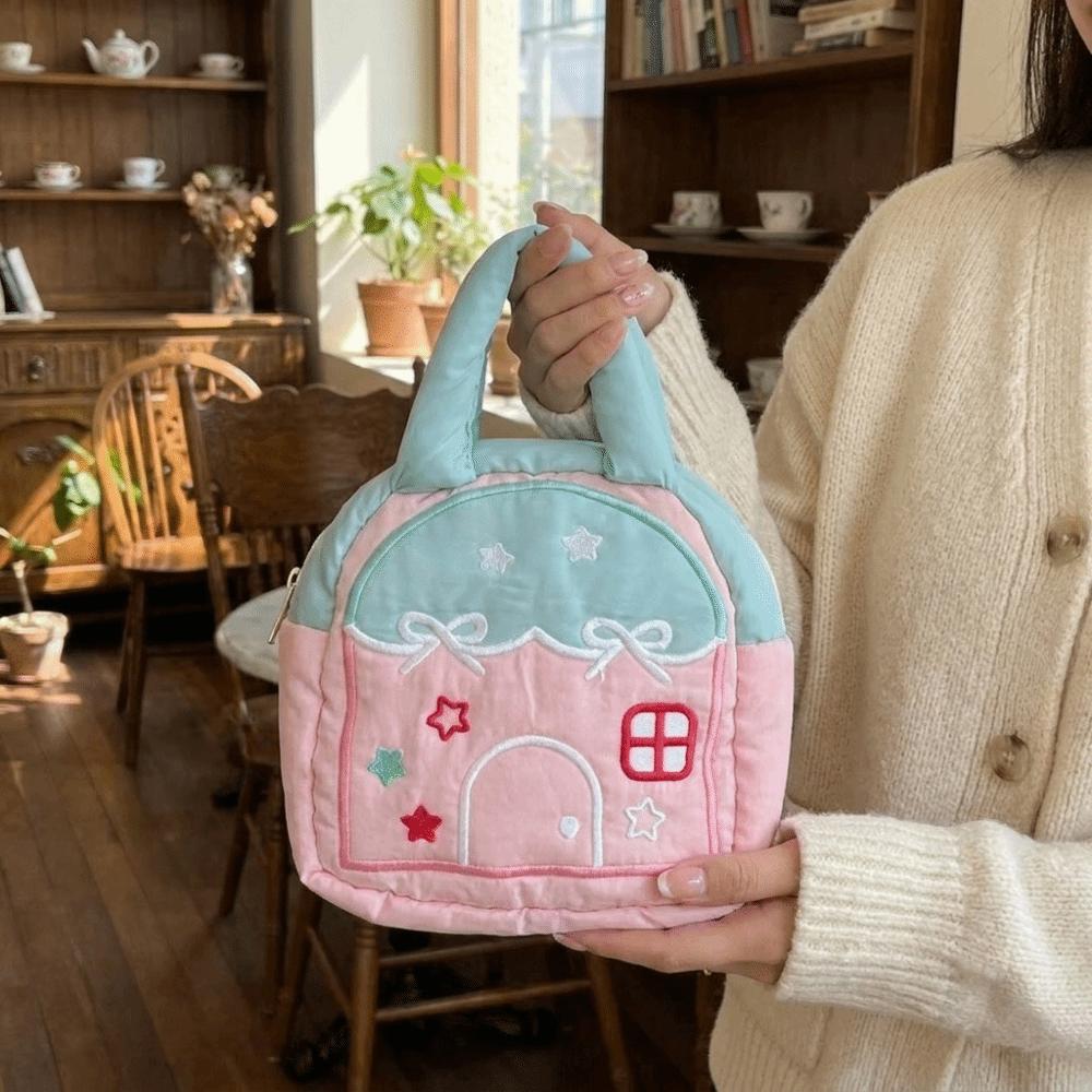 Portable Small House Shaped Handbag Large Capacity Makeup Organizer Bag Daily Use