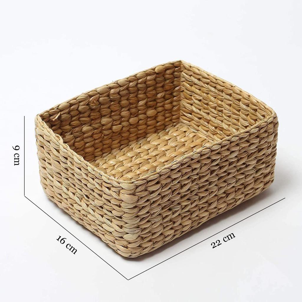 Rectangular Storage Baskets|Cane Or Bamboo Basket|Tray Online As Gift Hamper Basket|Wardrobe Basket(Small,Beige)