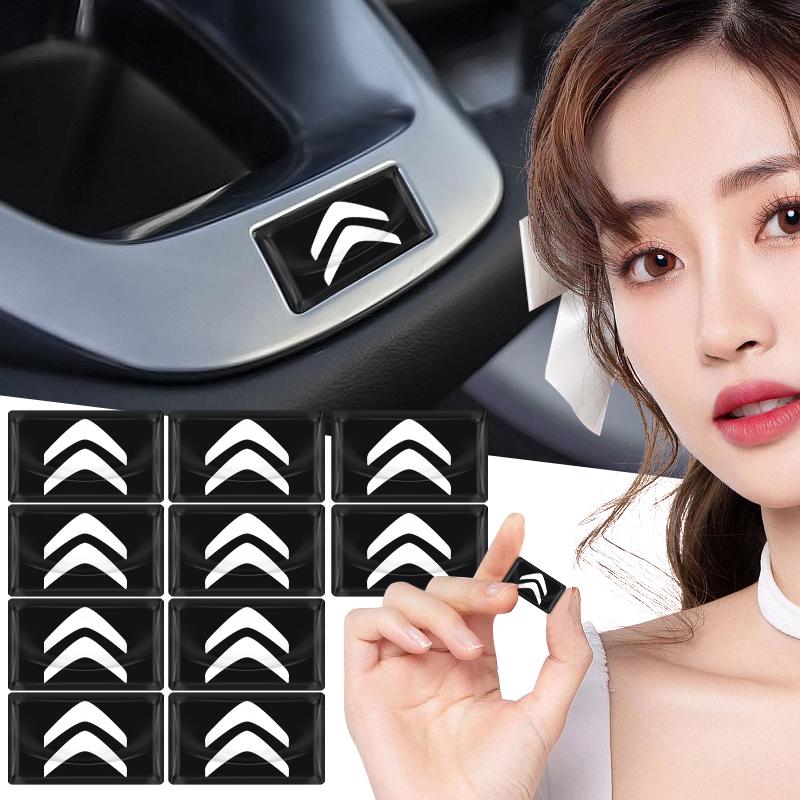 DBGO4 2/5/10Pcs Carbon Fiber Steering Wheel Car Logo Emblem 3D Stickers For Citroen C1 C2 C3 C4 C5 C6 C8 C4L DS3 DS4 DS5LS DS6