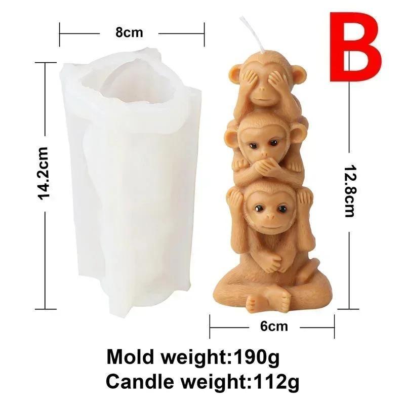 3D Handmade Diy Monkey Bear Shape Silicone Candle Mold Family of Three Overlapping Animals Resin Molds DIY Crafts Home Decor