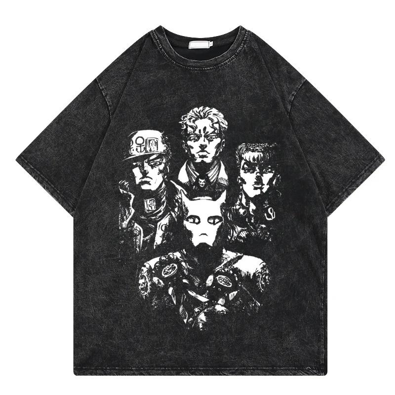 2026 Горячая Распродажа JOJO Bizarre Adventure Гиро Зеппели Футболка Мужская Винтажная Стиранная Оверсайз Футболки Аниме Графические Футболки Уличная Одежда Хлопковые Топы Мужчины Женщины