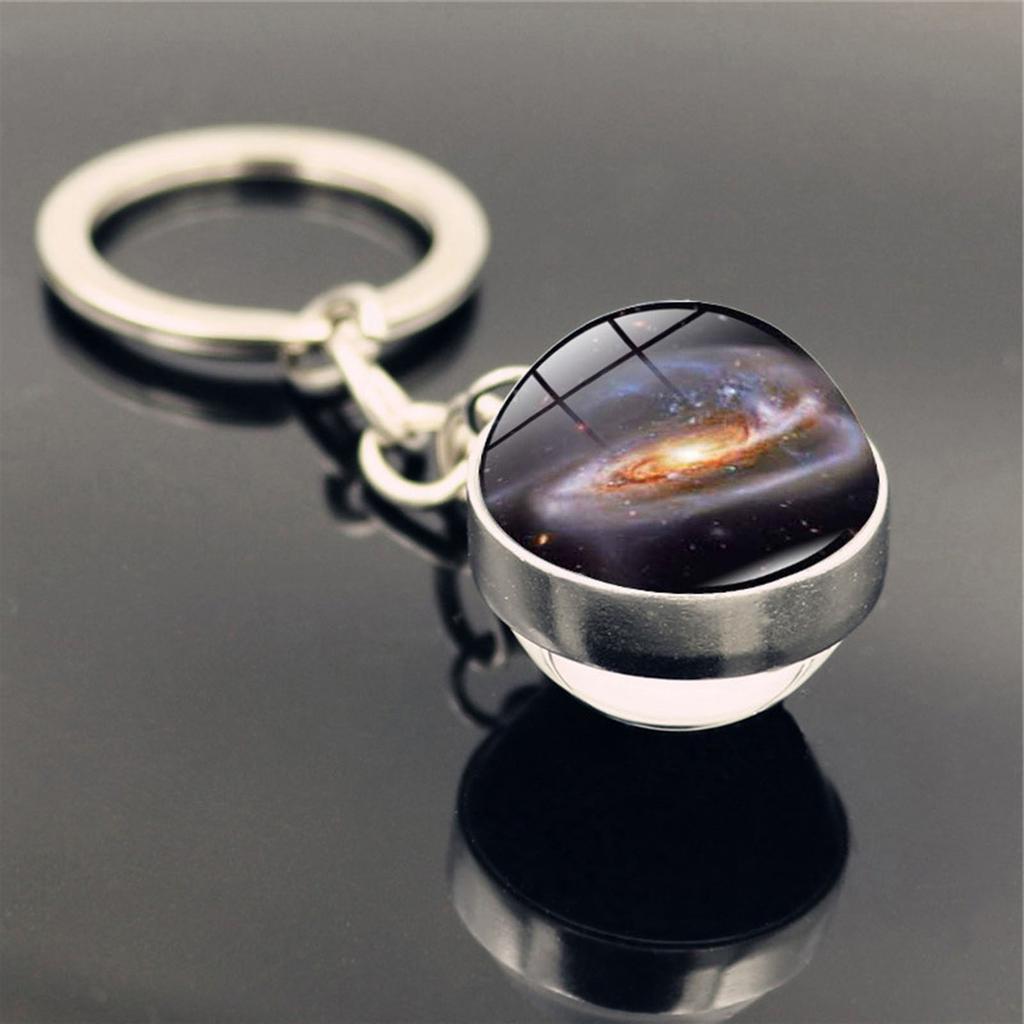 Solar System Milk Y Way Nebula Double Sided Glass Ball Keychain
