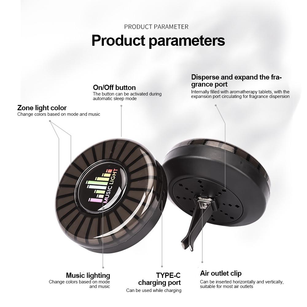 Автомобильная музыкальная ритм-подсветка Управление звуком и управление приложениями Светодиодная RGB-лампа Освежитель воздуха Перезаряжаемая через USB Ритм-подсветка с голосовой активацией Пикап Атмосферная подсветка