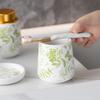 320 мл Керамический флакон для лосьона Зеленый лист Набор для мытья Простой Шампунь Средство для снятия макияжа Бутылка для хранения воды Подставка для зубных щеток Мыльница