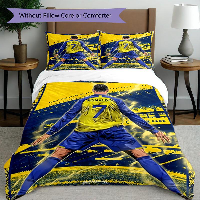 3pcs Duvet Cover Set (1*Duvet Cover + 2*Pillowcase, Without Core),football star Print Bedding Set, Bedroom Decor, All‑Season, Birthday Gift