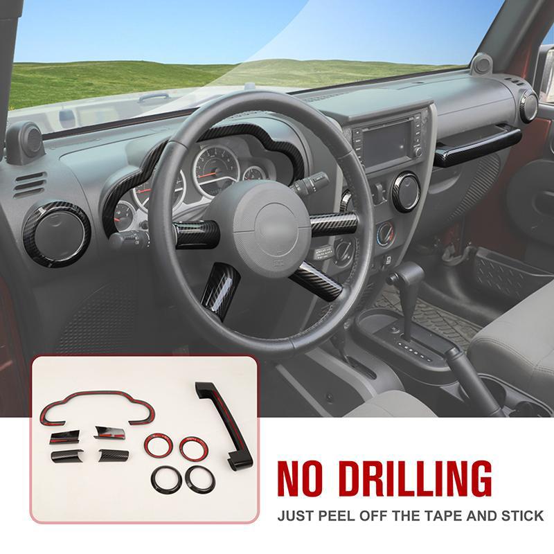 Центральное управление приборной панелью, украшение на руль, интерьерный комплект, подходит для Jeep Wrangler JK 2007-2010, автомобильные аксессуары