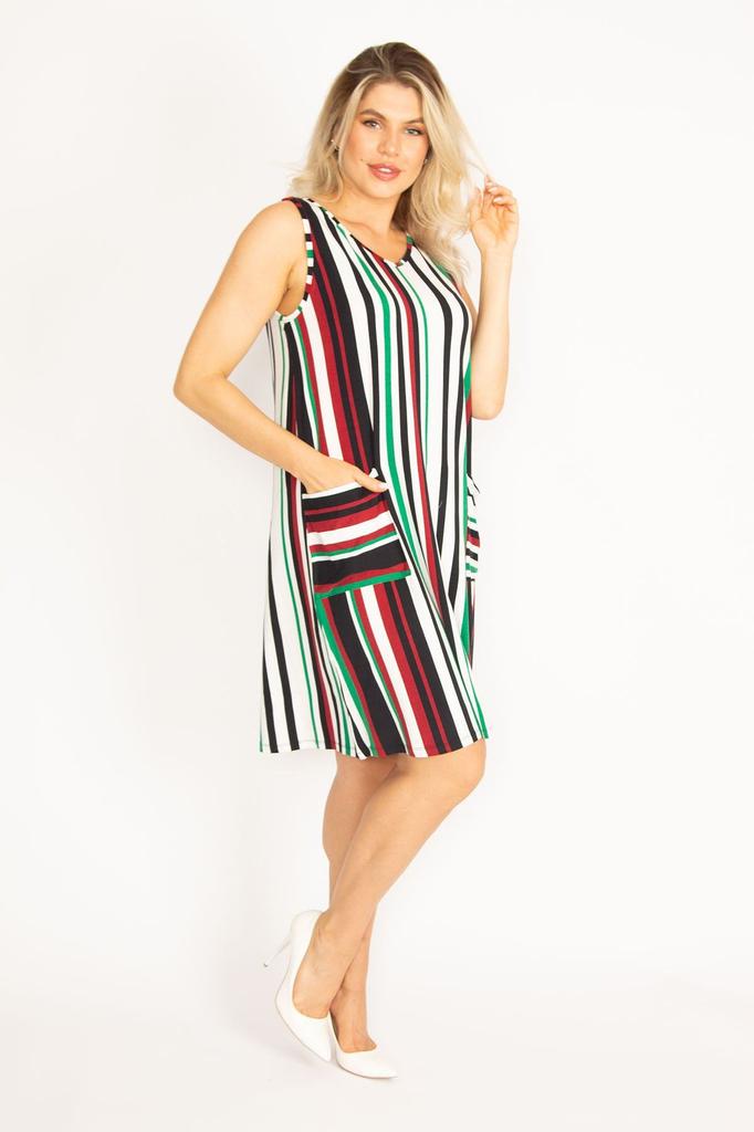 Женское платье большого размера Плюс размер Красочное полосатое платье с карманами